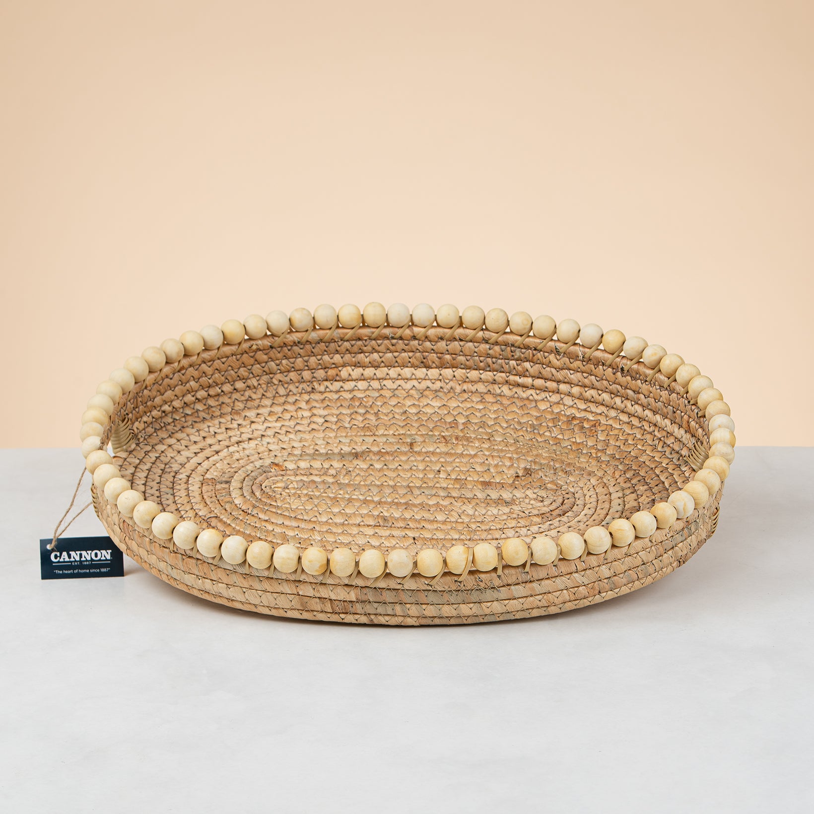 Cannon Round Water Hyacinth Tray with Wood Bead – PQ015