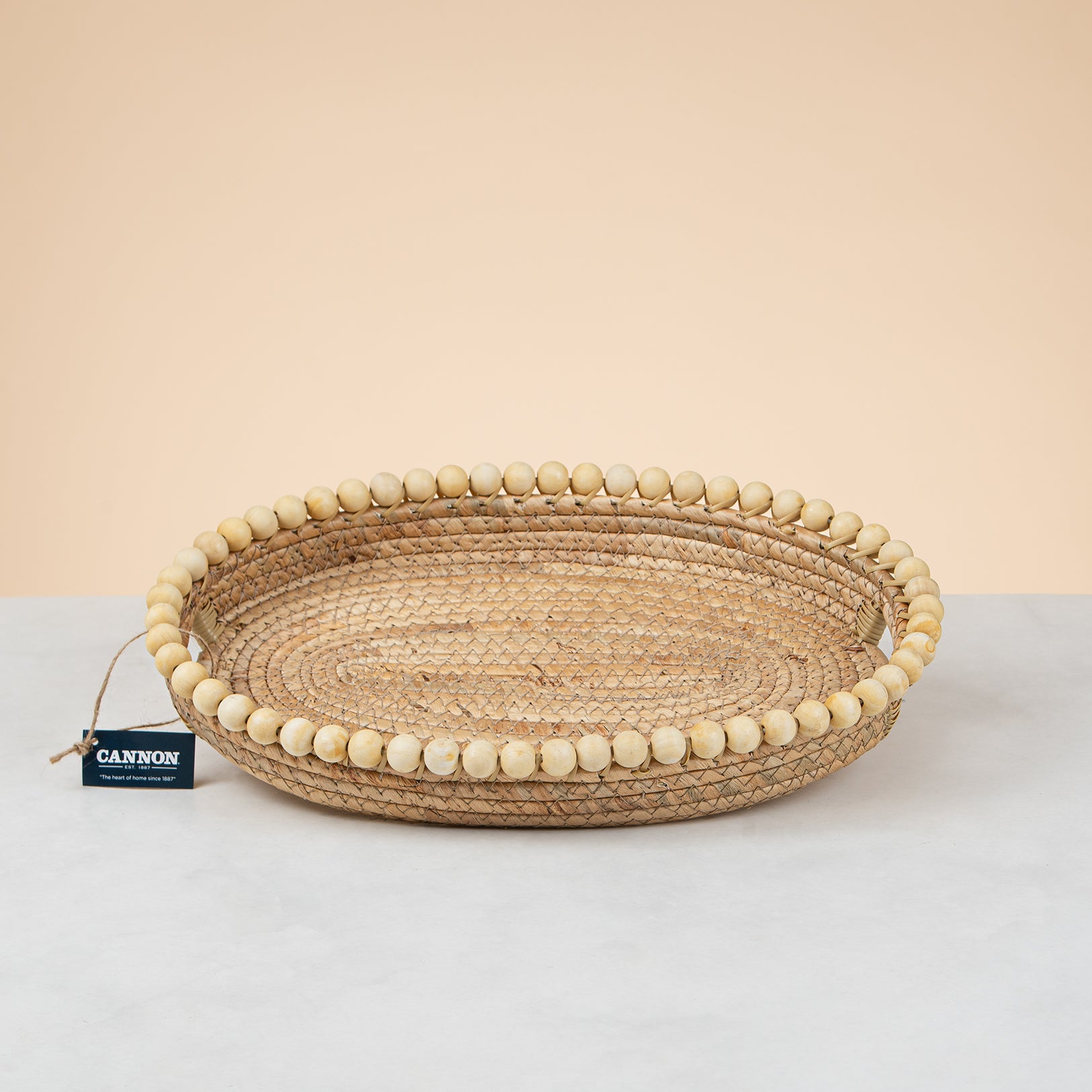 Cannon Round Water Hyacinth Tray with Wood Bead – PQ015