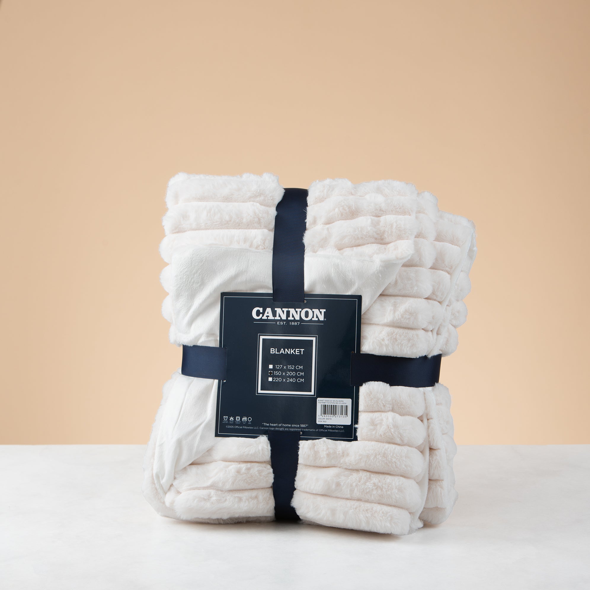 Cannon Faux Rabbit Fur Blanket – 150x200 cm – White Striped