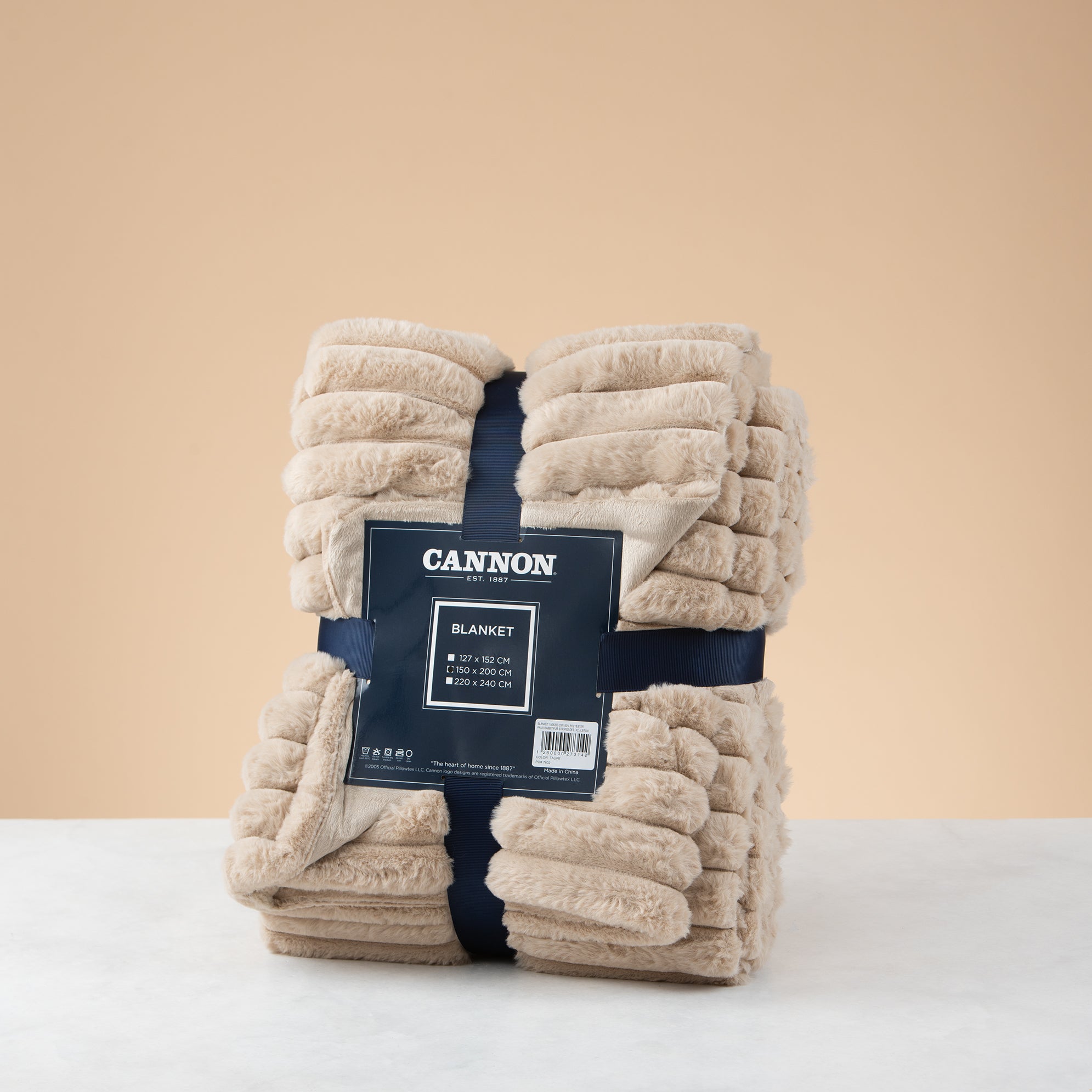 Cannon Faux Rabbit Fur Blanket – 150x200 cm – Taupe Striped