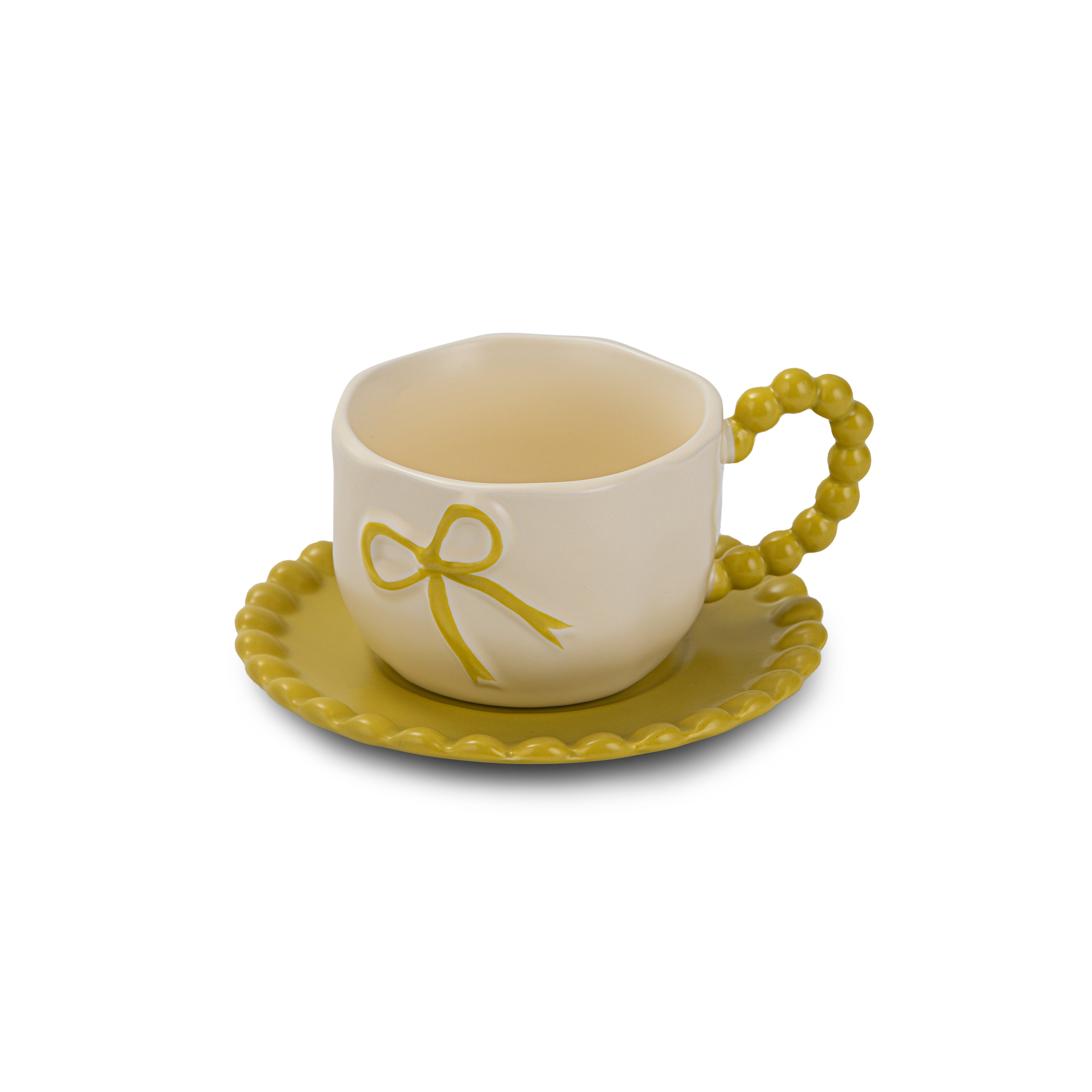 Pearl Handle Ribbon Mug with Plate