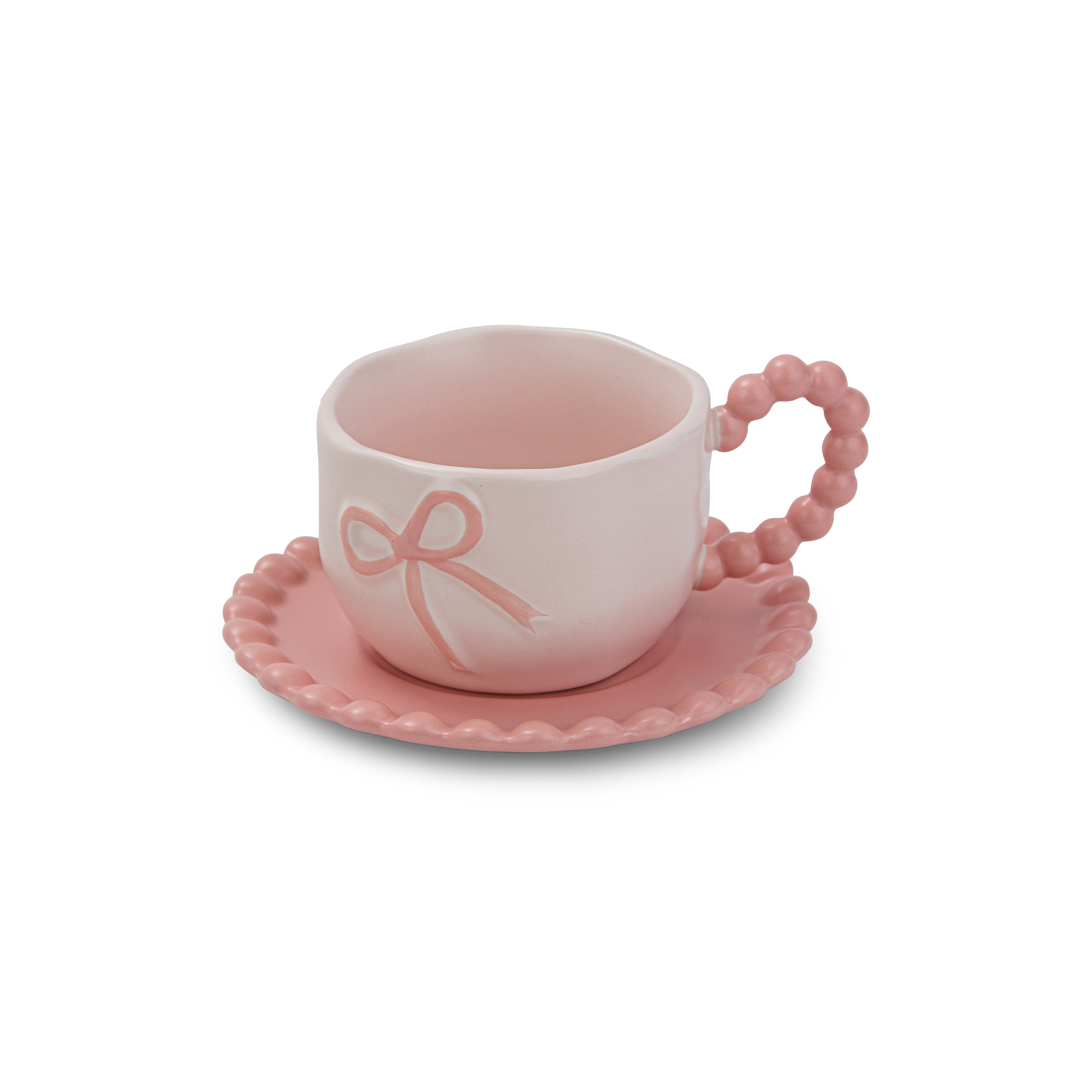 Pearl Handle Ribbon Mug with Plate