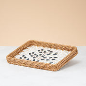 Crafted Rattan Rectangular Tray – Black Leaf Shape