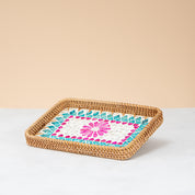 Crafted rattan rectangular tray-big flower shape