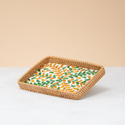 Crafted rattan rectangular tray-green leaf shape