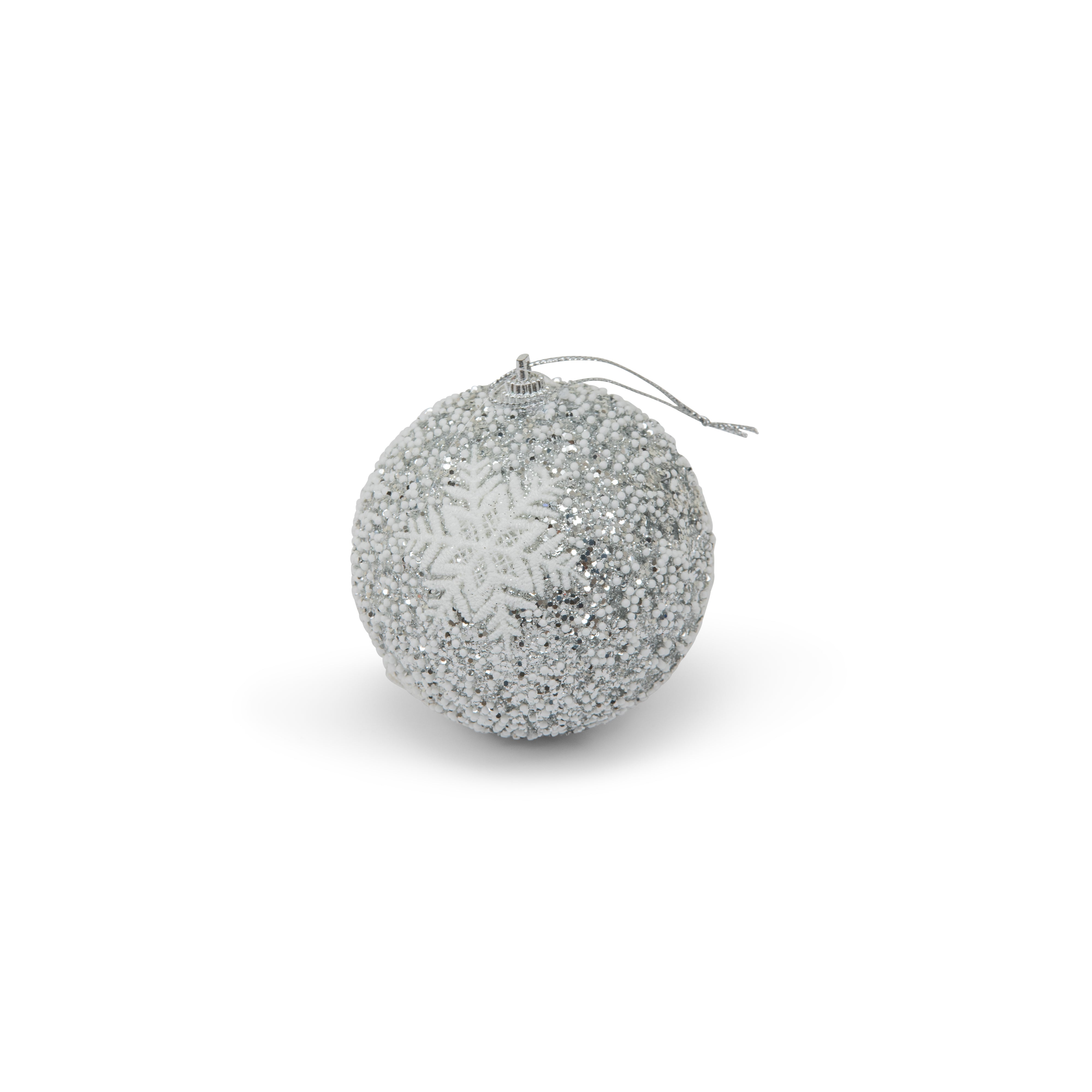 Christmas ball - Snow design 8cm Silver -3pcs set