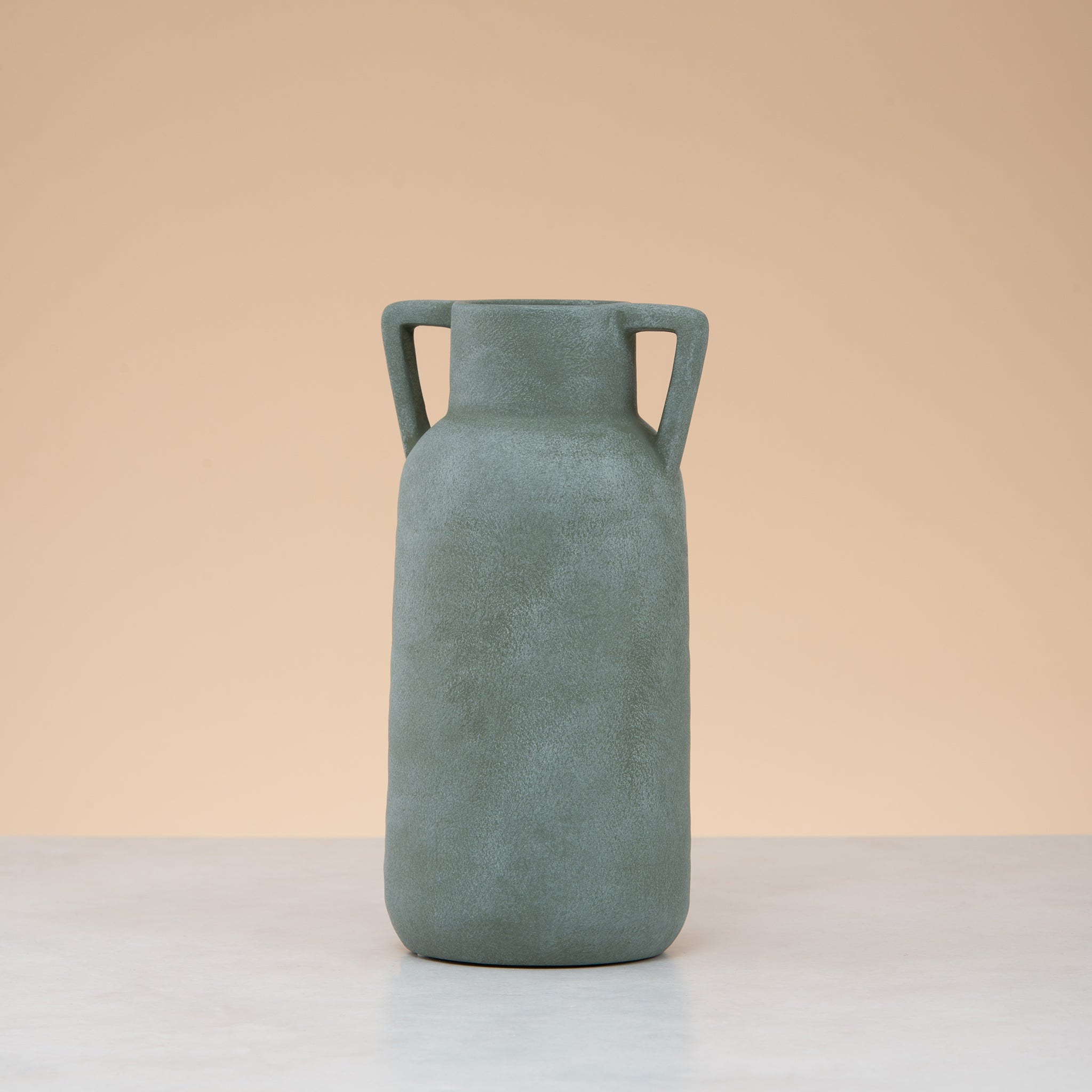 Sand stone vase green with handles
