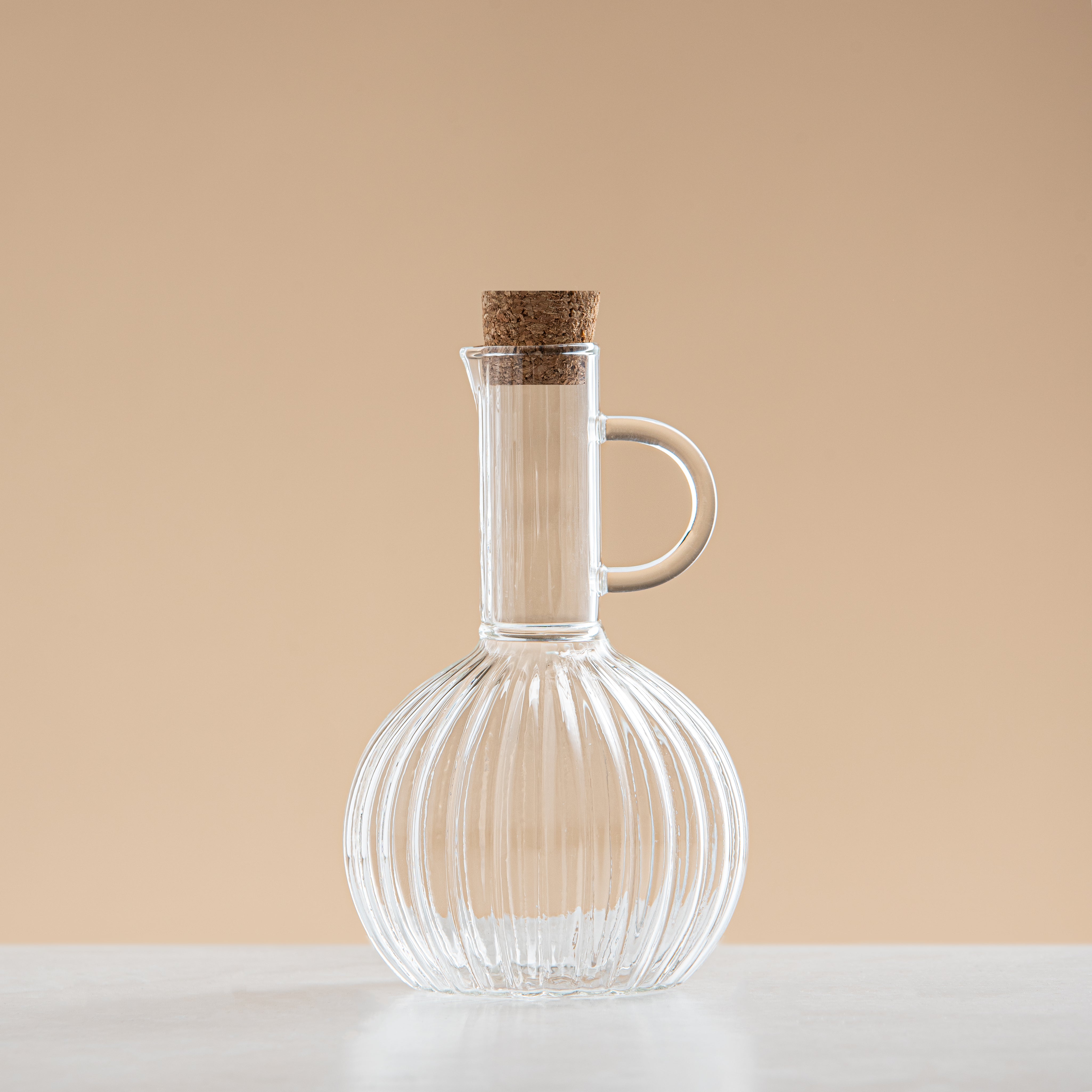 Ribbed Glass Carafe with Handle