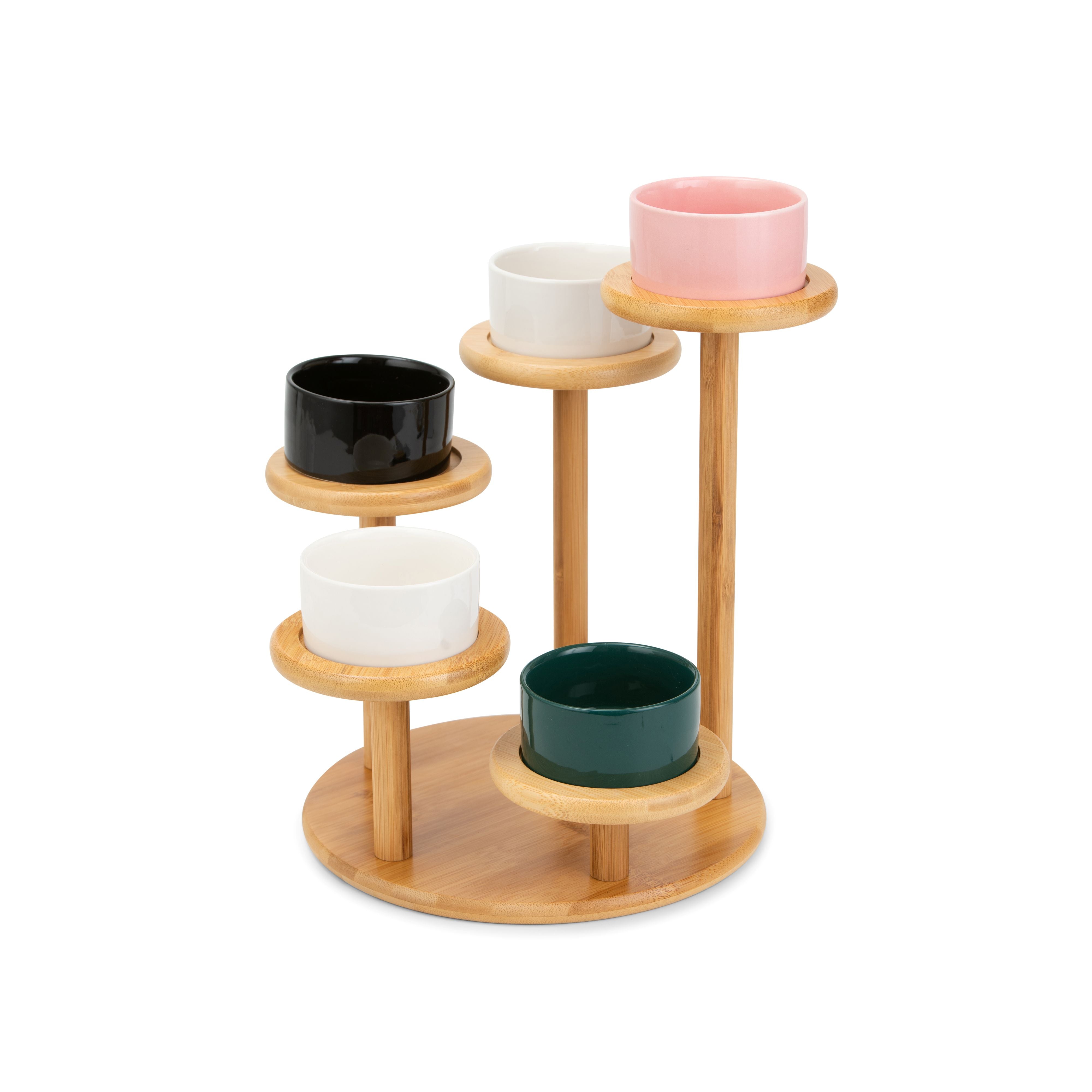 Mini cake bowls with bamboo stand