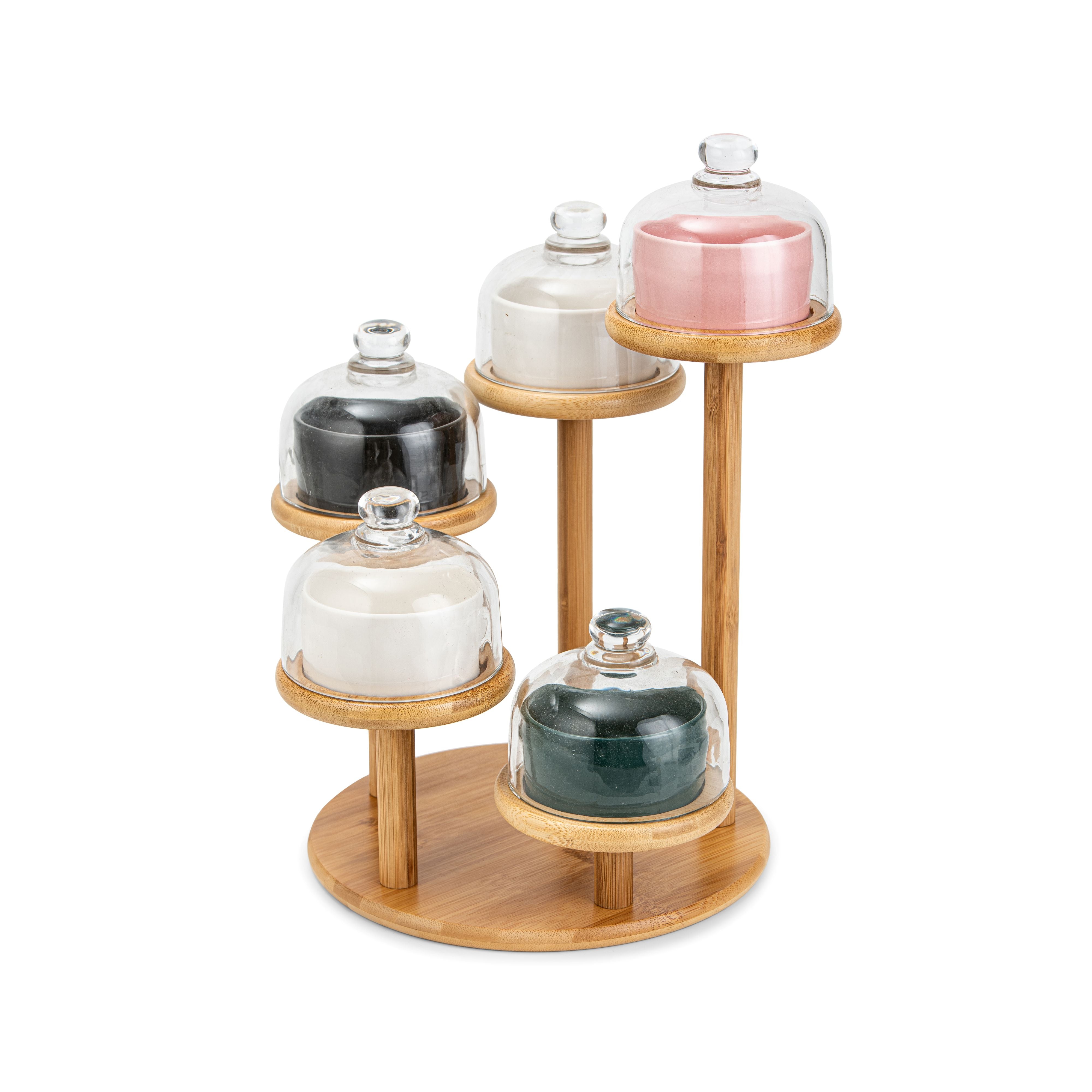 Mini cake bowls with bamboo stand