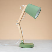 Colorful table lamp with wooden base
