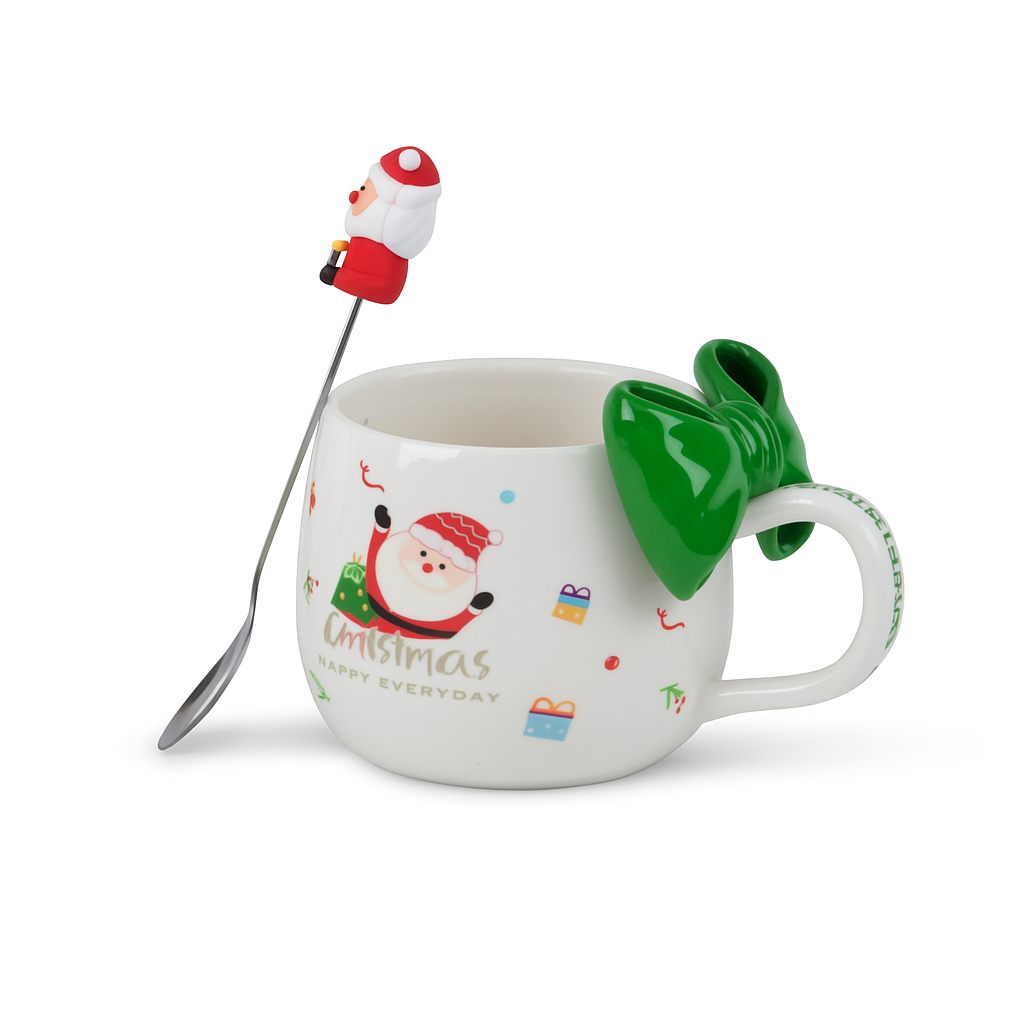 Santa & green Ribbon Christmas Mug 8x14xcm