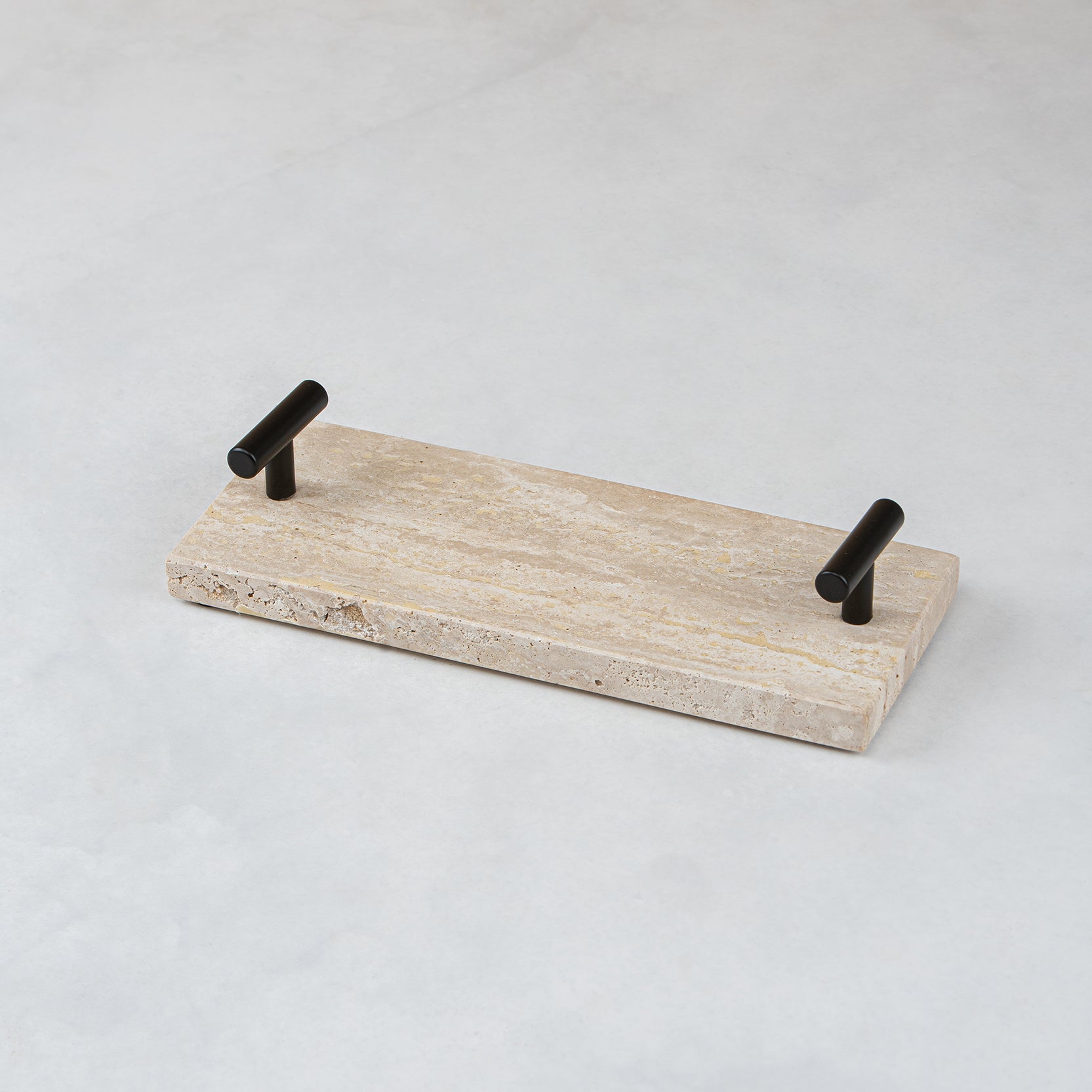 Rectangulat travertine tray with handles