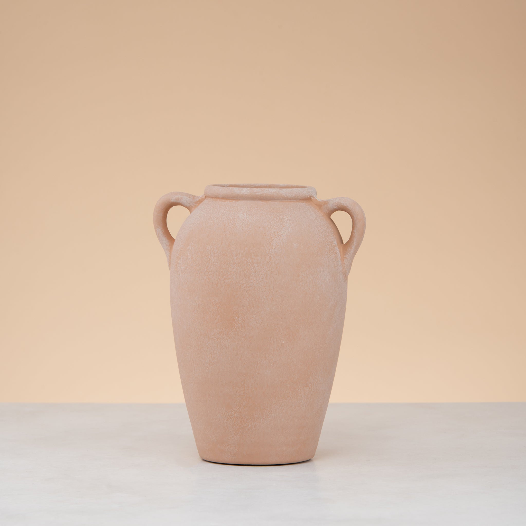 Sand stone vase beige with handles