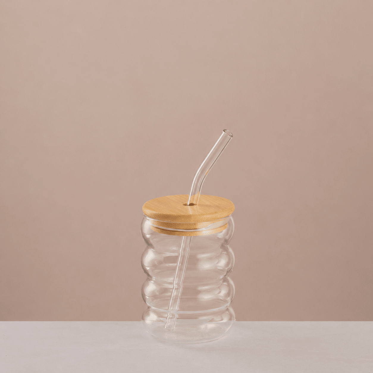 Ripple Glass Cup with Bamboo Lid & Straw - Urban Home