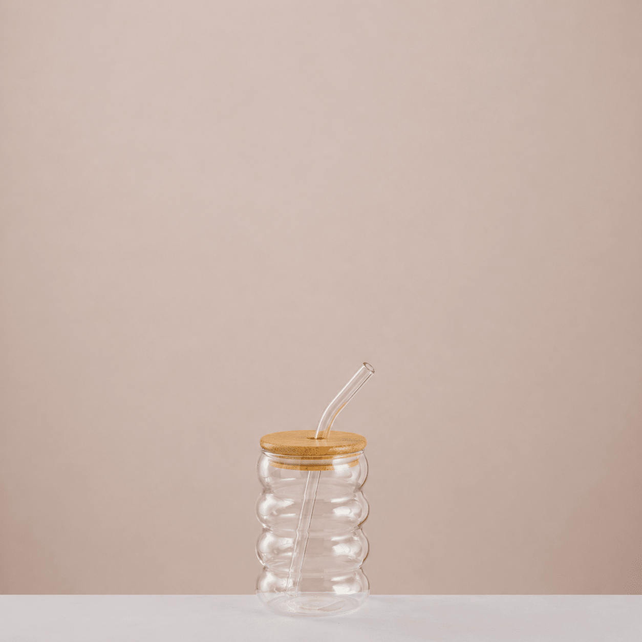Ripple Glass Cup with Bamboo Lid & Straw - Urban Home