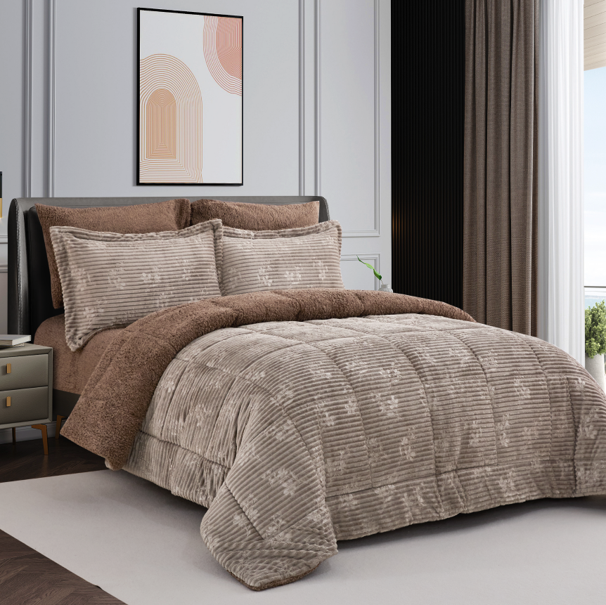 Comforter Set – Flannel Jacquard Emboss Mokka