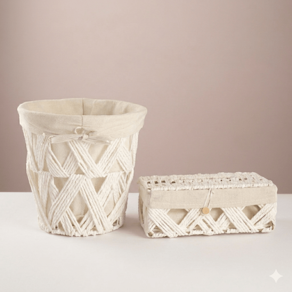 Round Woven Trash & Tissue Set - White - Urban Home