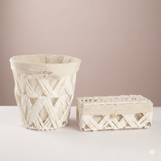 Round Woven Trash & Tissue Set - White - Urban Home