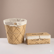 Round Woven Trash & Tissue Set - Natural - Urban Home