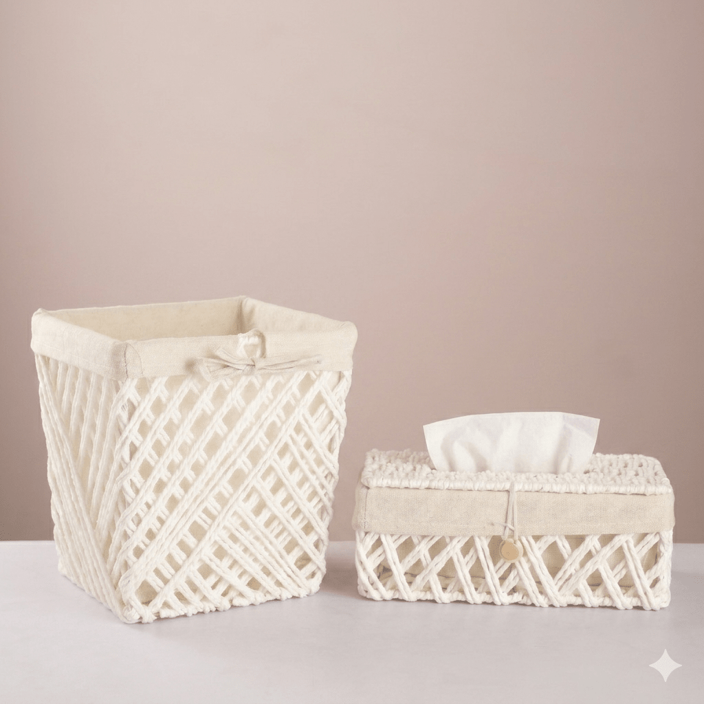 Square Woven Trash & Tissue Set - White - Urban Home