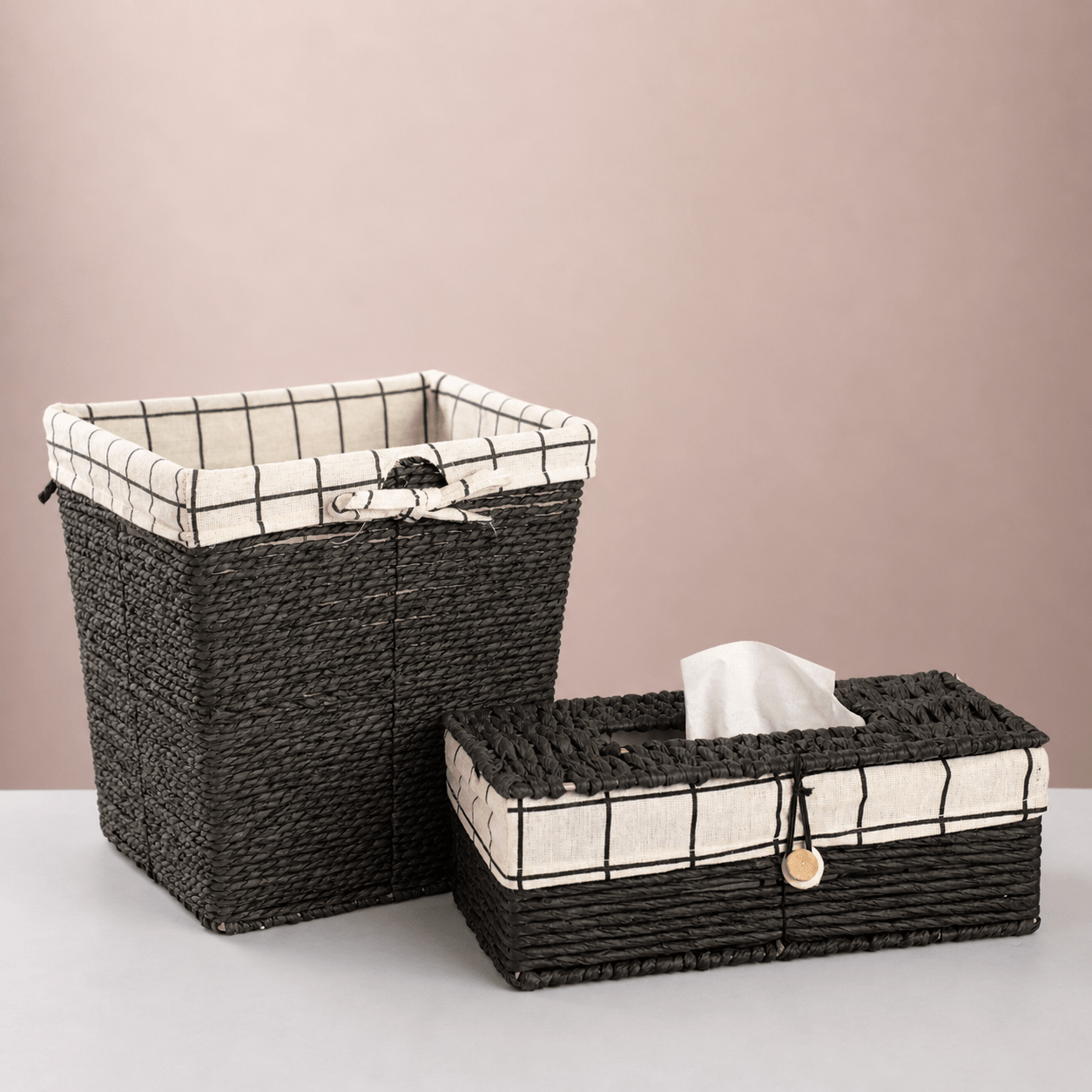 Square woven trash & tissue set - Black - Urban Home
