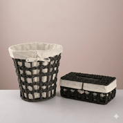 Round woven trash & tissue set - Black - Urban Home