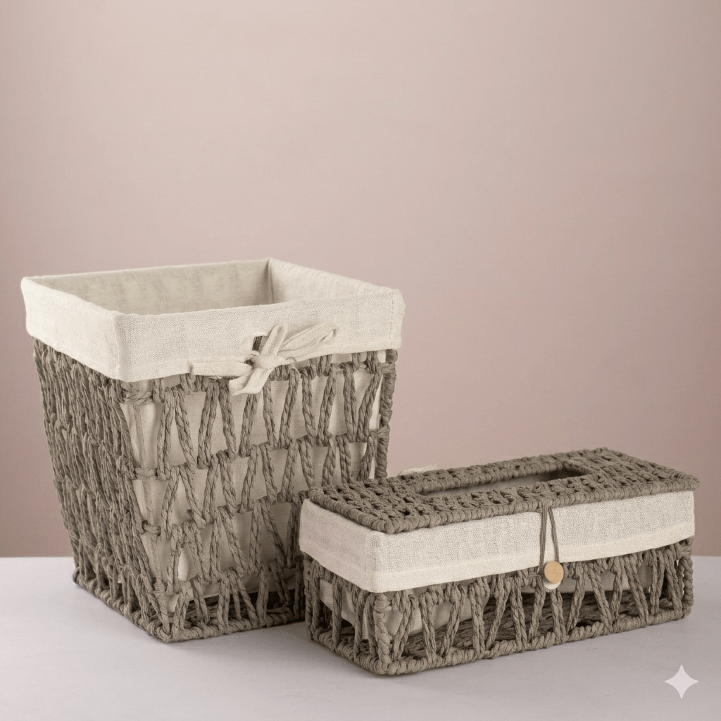 Square woven trash & tissue set - gray - Urban Home