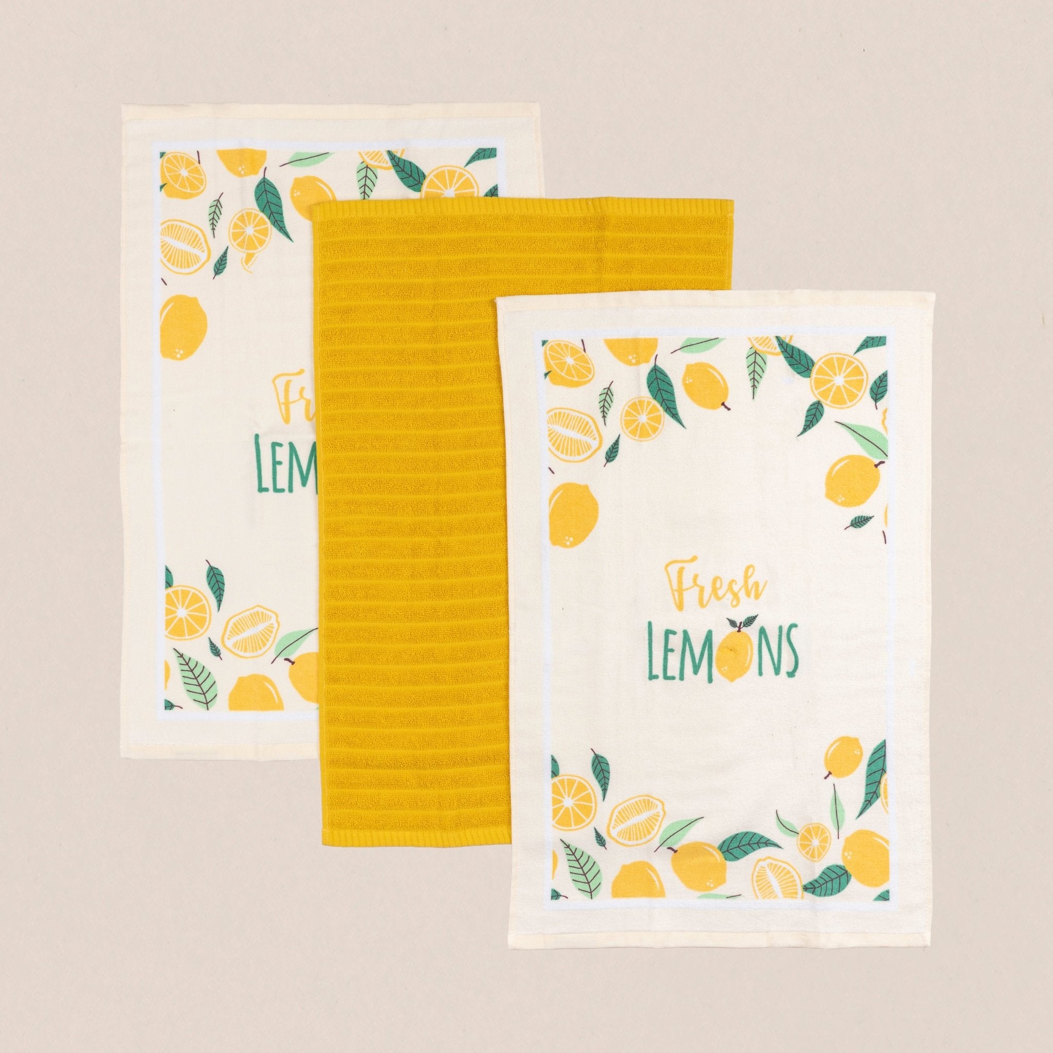 Cannon Kitchen Towel Set 41 × 63 cm (3 Pcs) – Velour Printed Lemon - Urban Home