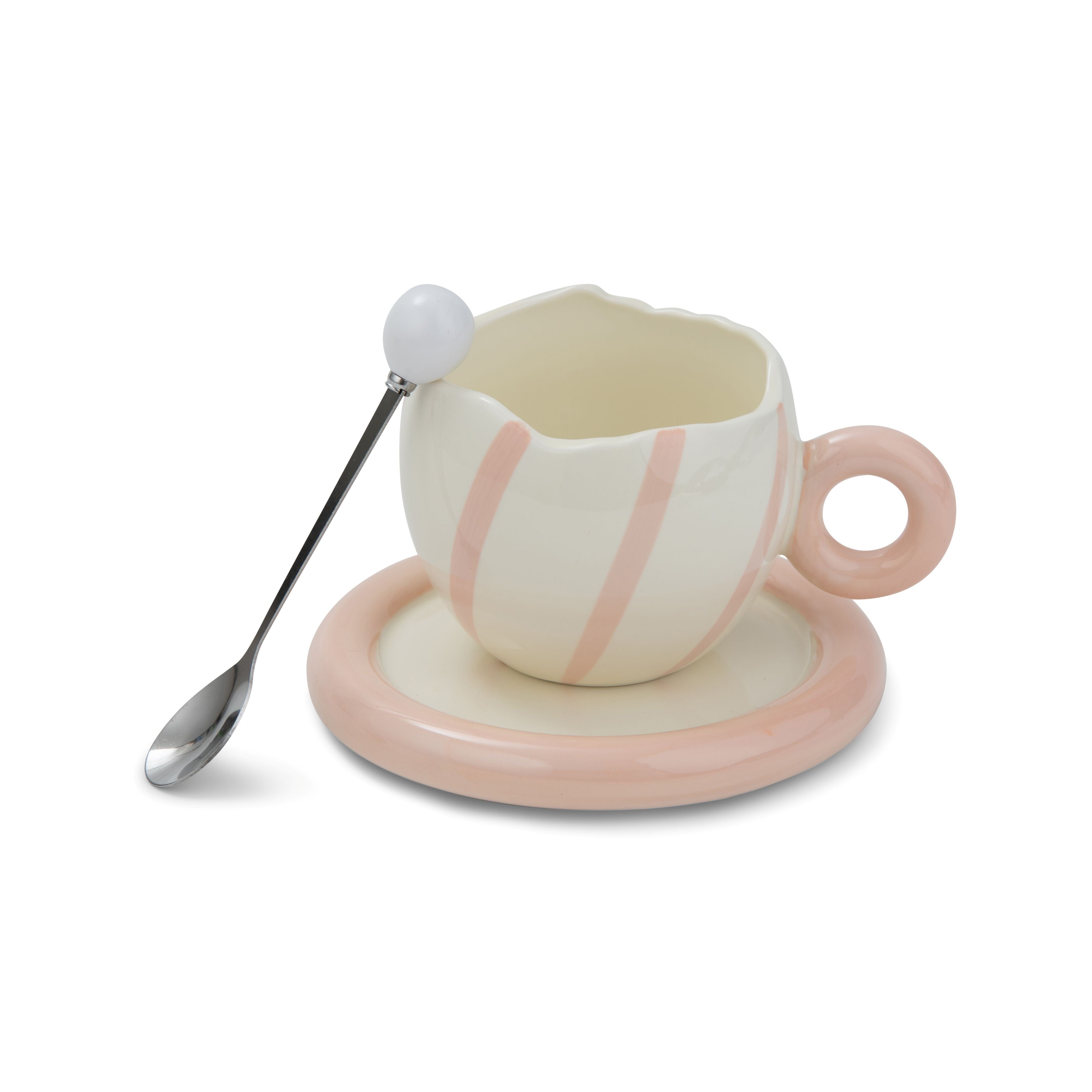 Cracked & striped mug on a plate