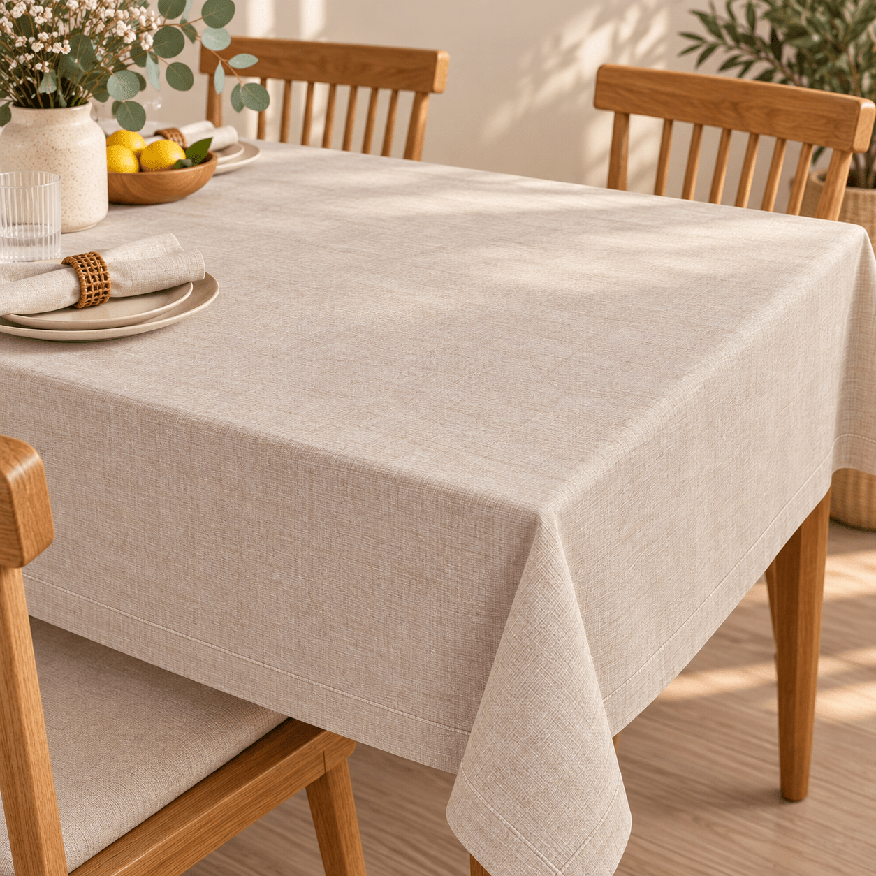 Beige Plain Tablecloth - Urban Home