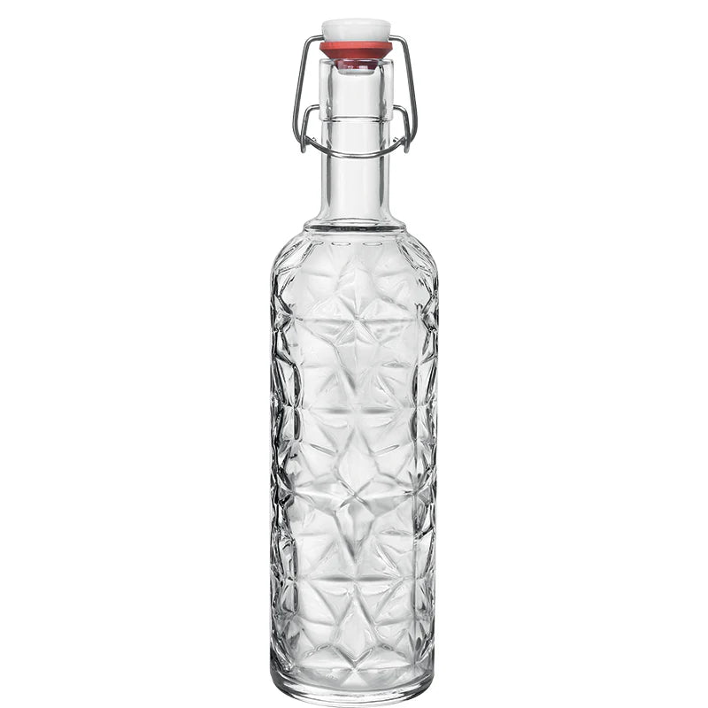 Bormioli Rocco Oriente Swing-Top Bottle – 1L Faceted Clear Glass Storage Carafe - Urban Home