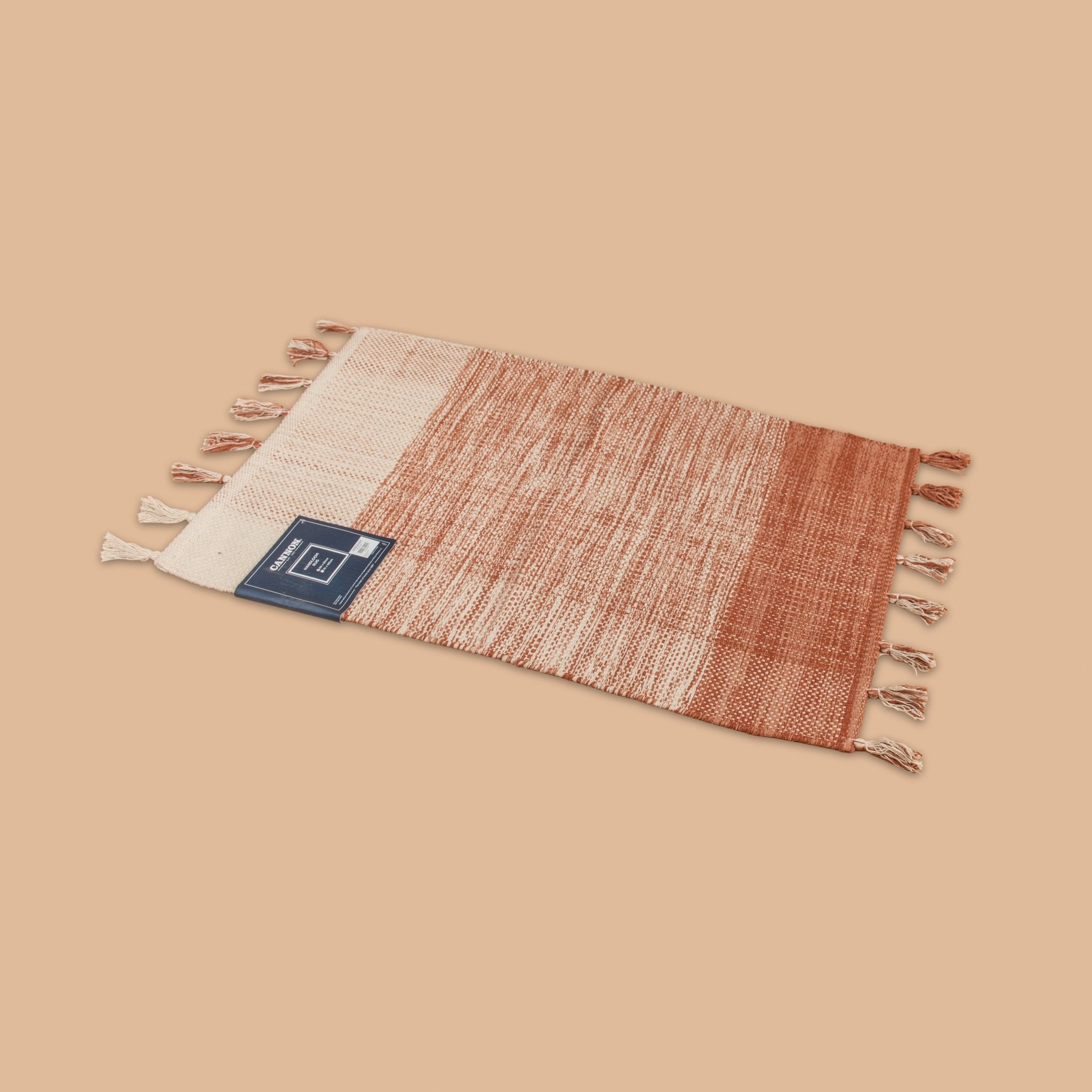 Cannon Rug 60×90 cm – 100% Cotton Handloom with Tassels (Rust) - Urban Home