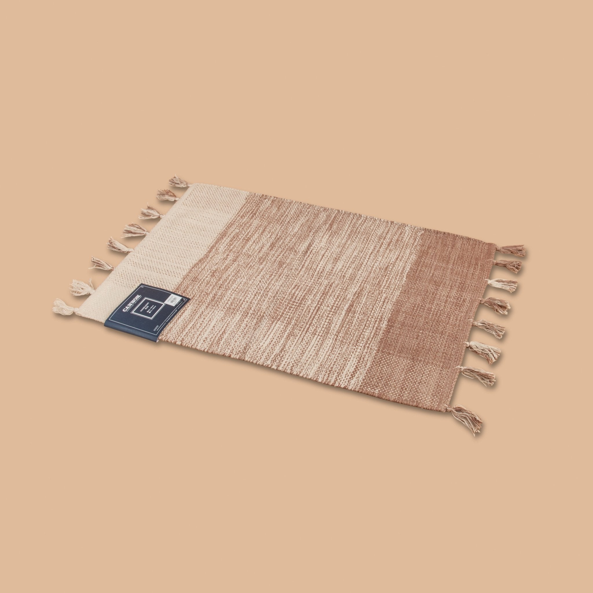 Cannon Rug 60×90 cm – 100% Cotton Handloom with Tassels (Brown) - Urban Home