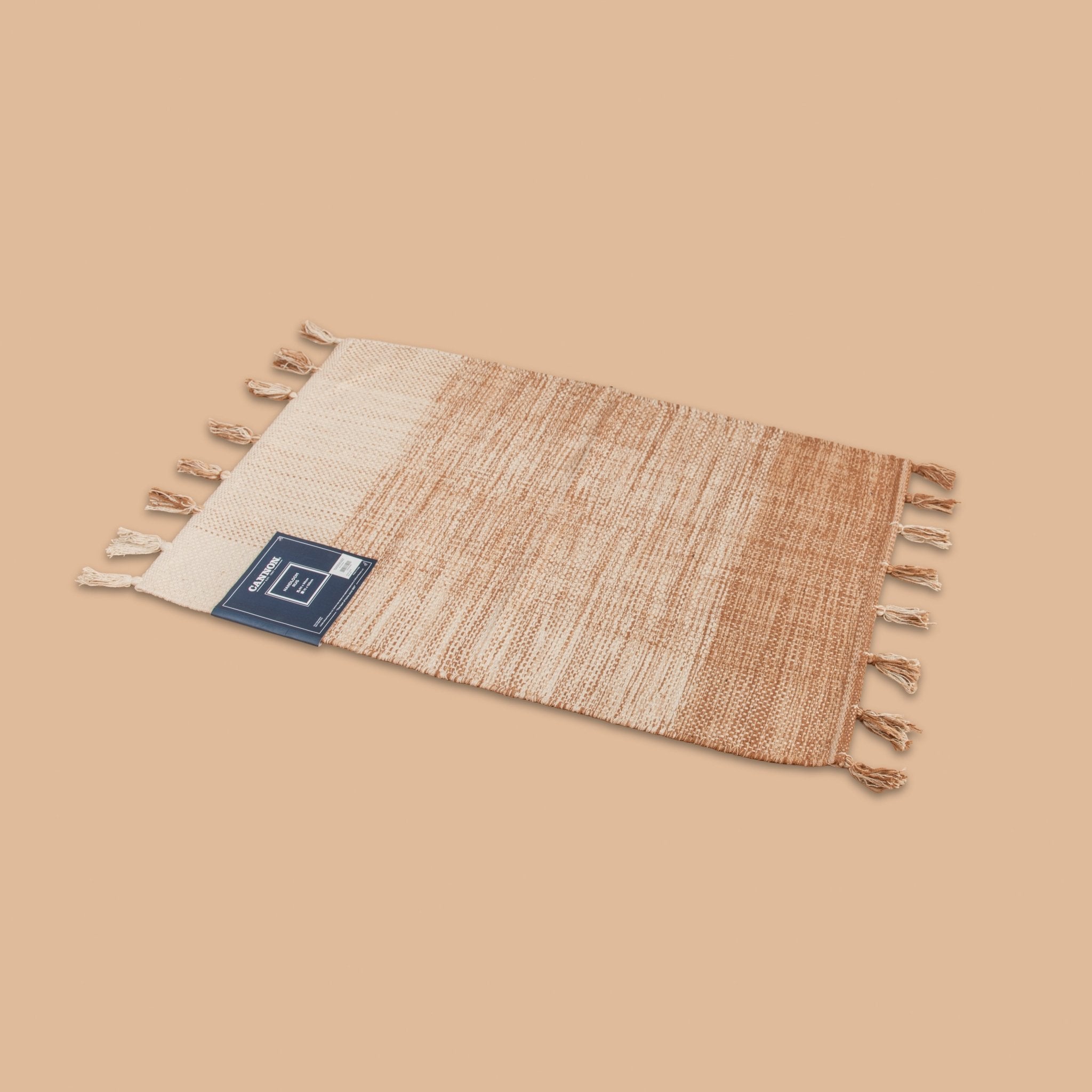 Cannon Rug 60×90 cm – 100% Cotton Handloom with Tassels (Beige) - Urban Home