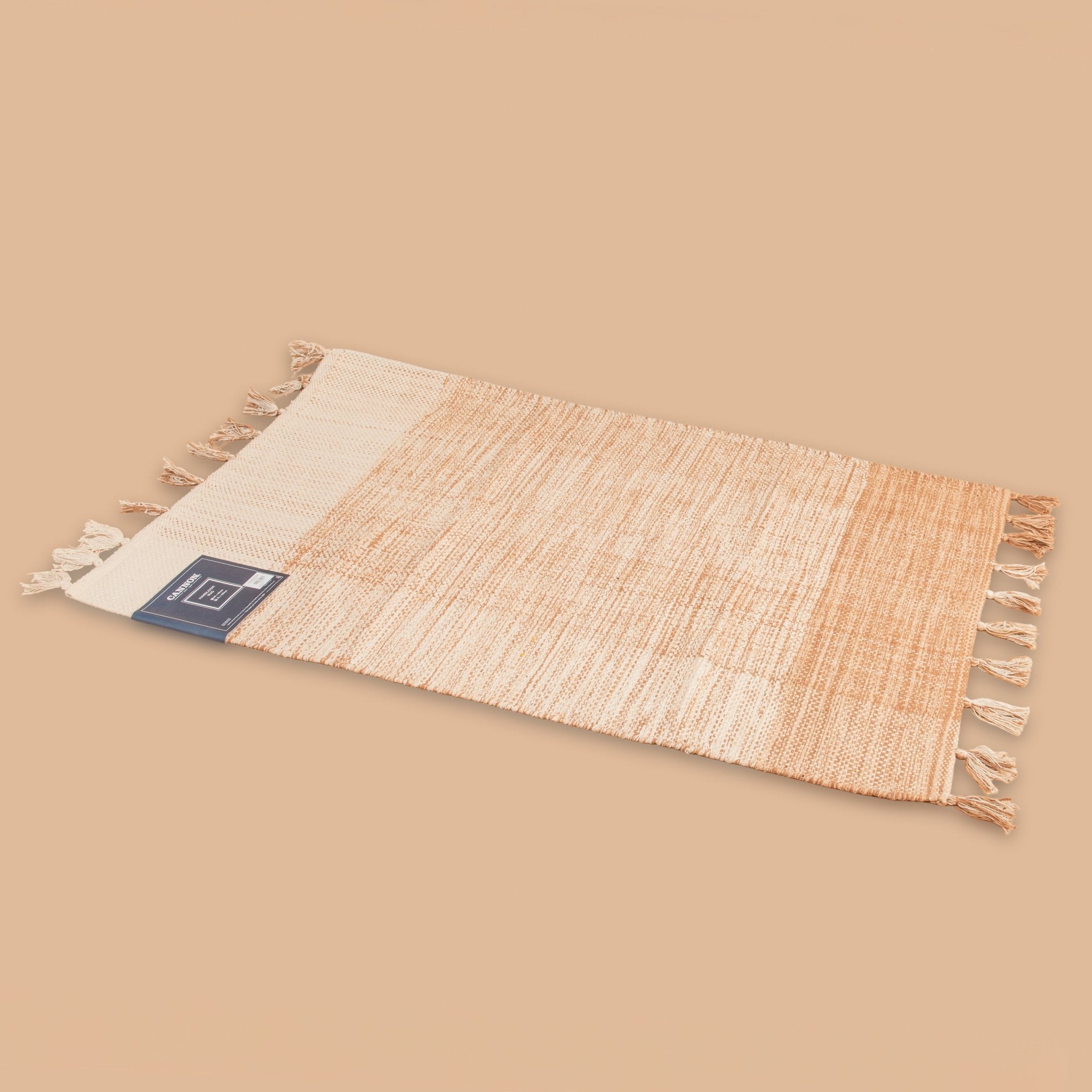 Cannon Rug 75×120 cm – 100% Cotton Handloom with Tassels (Beige) - Urban Home