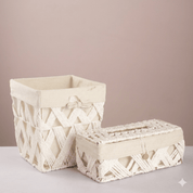 Square Woven Trash & Tissue Set - Rabbit White - Urban Home