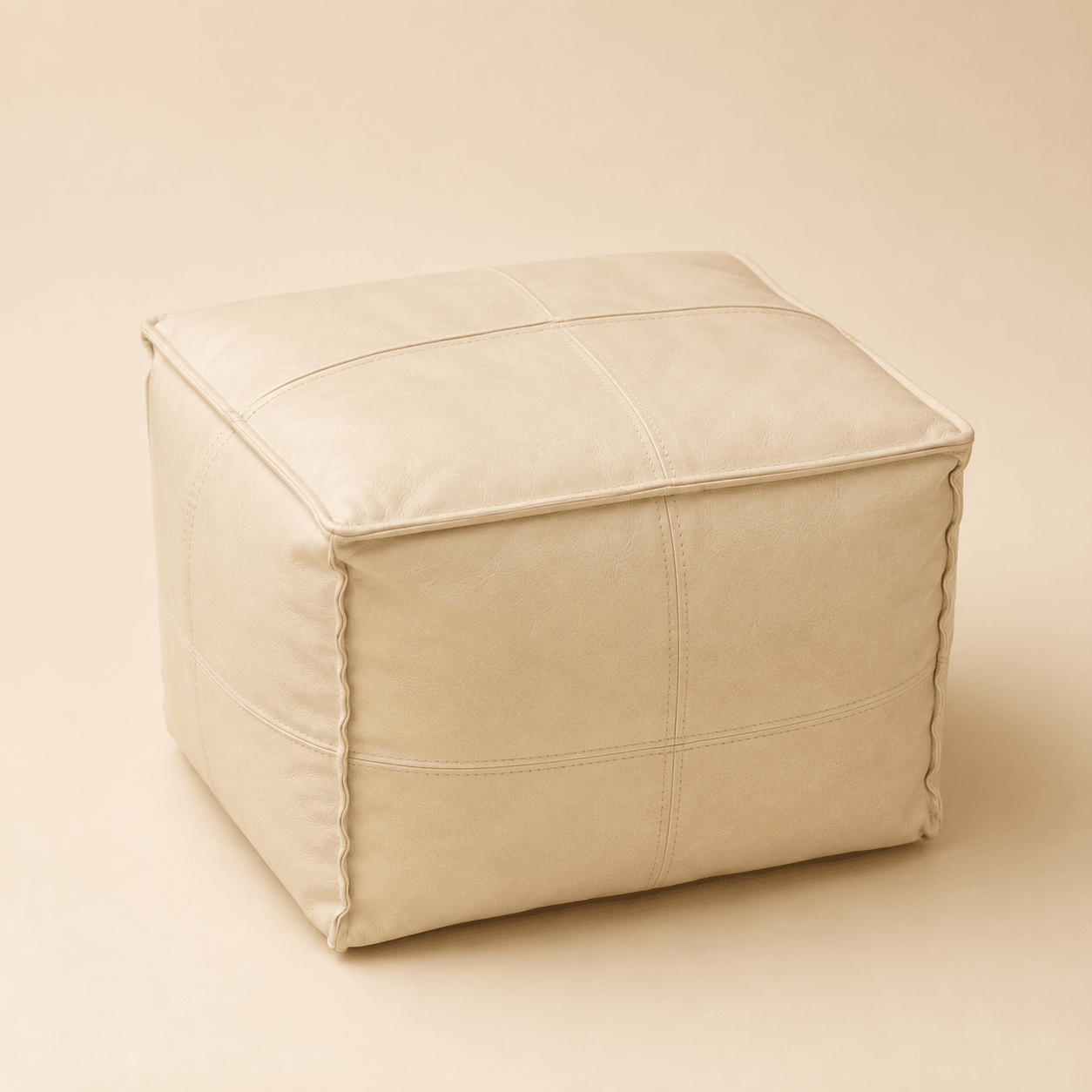 Square Leather Pouf - Urban Home