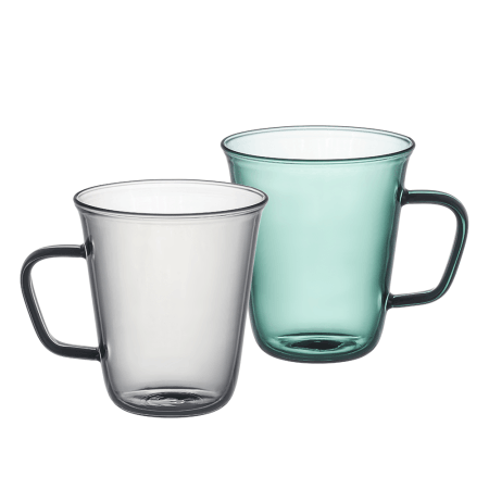 Aqua & Grey Single Wall Glass Cup Set – Set of 2 Mugs (310ml)