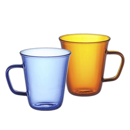 Amber & Blue Single Wall Glass Cup Set – Set of 2 Mugs (310ml)