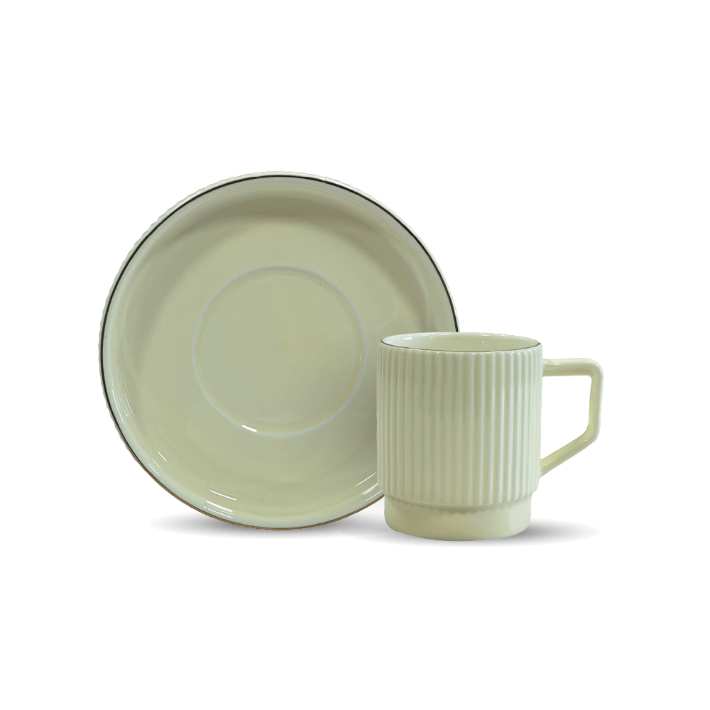 Dorsch - Ivory Ribbed Cup & Saucer Set - 6pcs - Urban Home