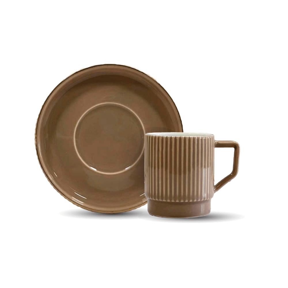 Dorsch - Mocha Ribbed Cup & Saucer Set - Urban Home
