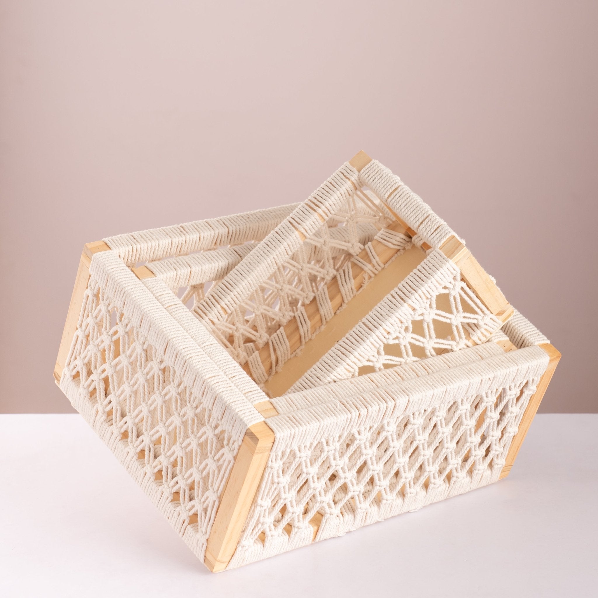 Macramé & Pine Wood Nesting Baskets - Urban Home
