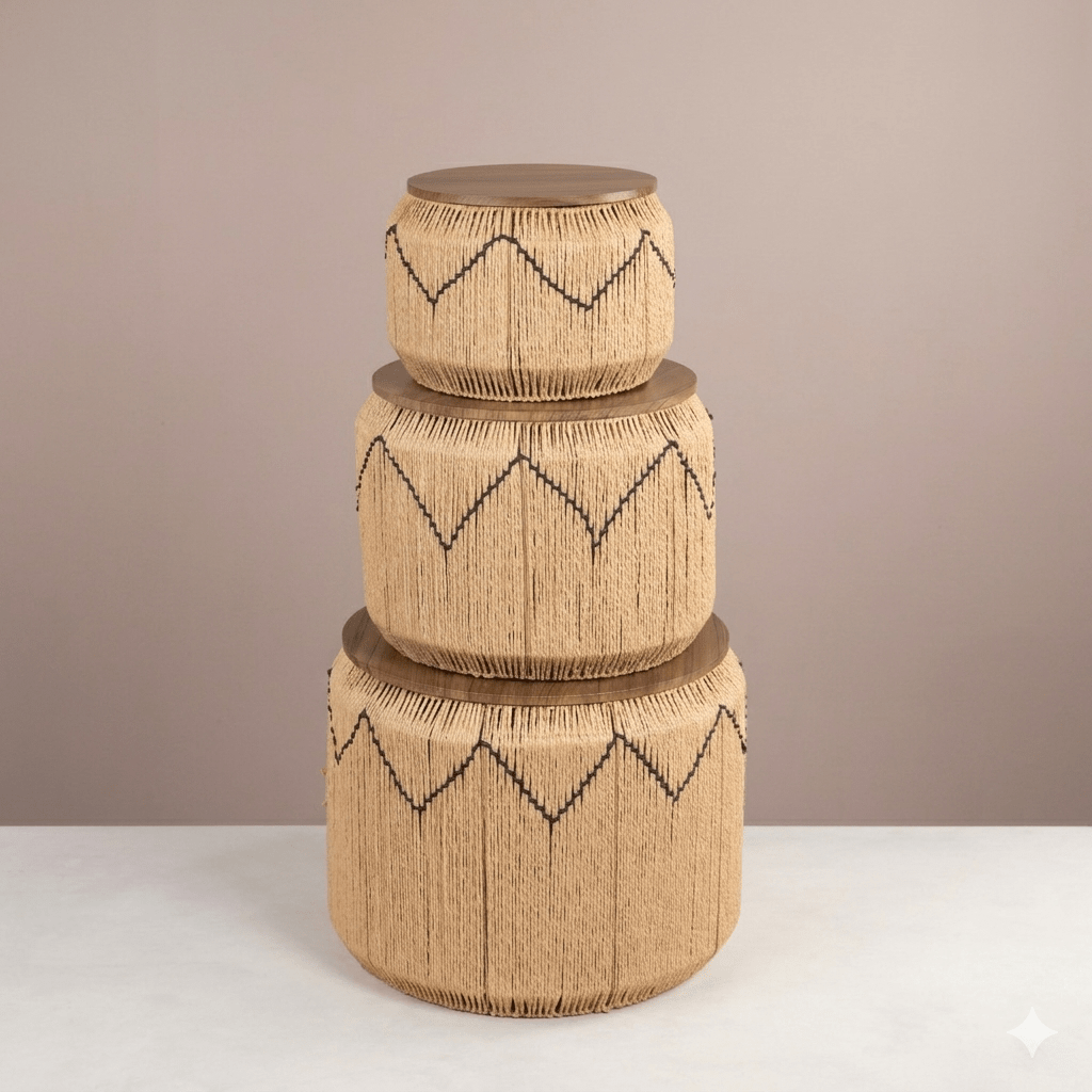Nest of 3 Woven Rope Storage Side Tables - Urban Home