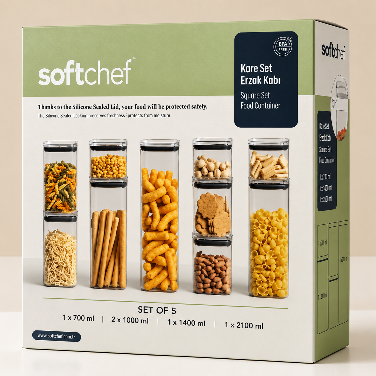 Softchef Plexi Square Food Container Set – 5 Pieces