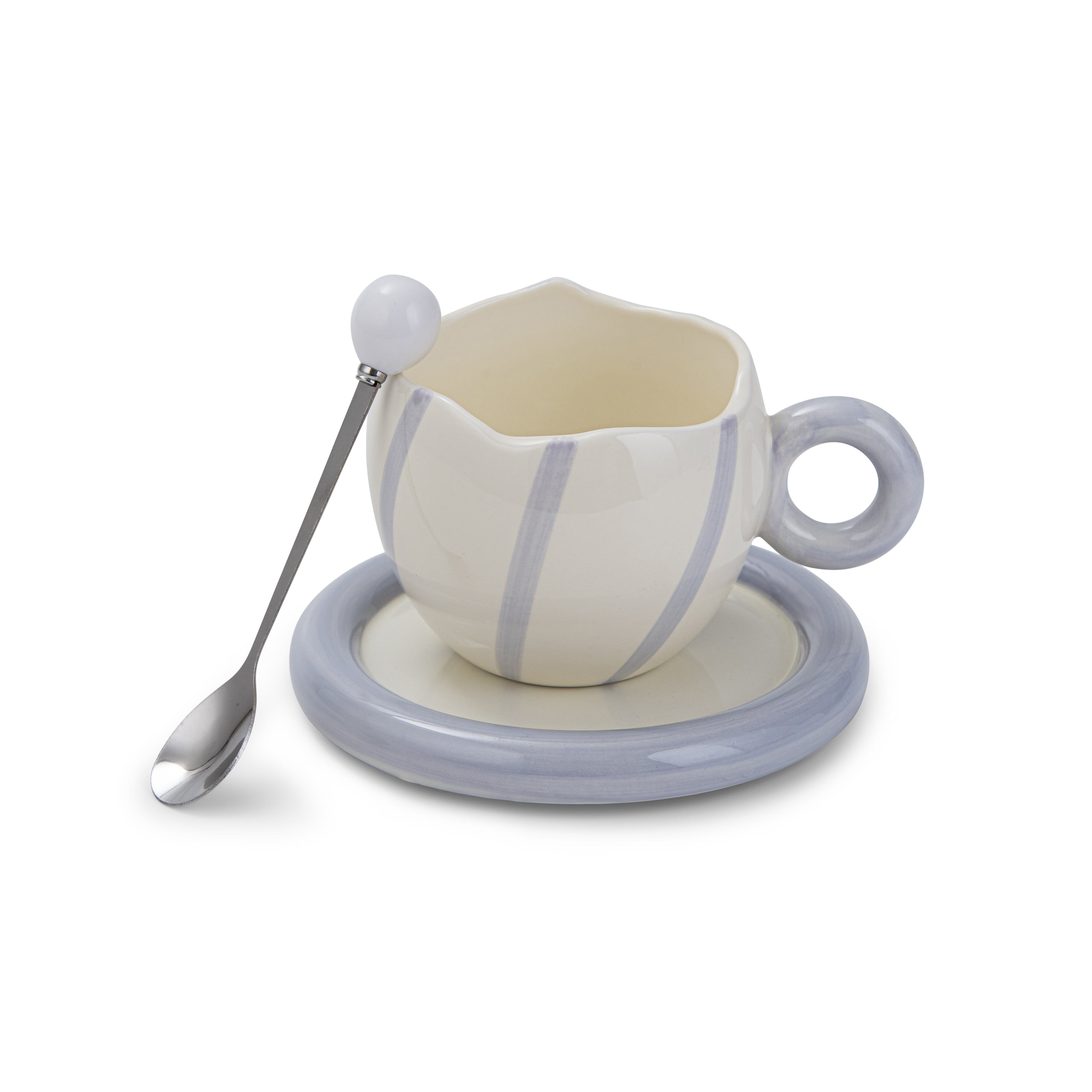 Cracked & striped mug on a plate