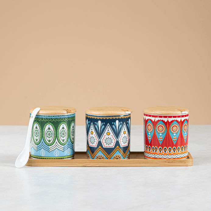 Ceramic Canister Set with Wooden Lids and Spoons - Urban Home