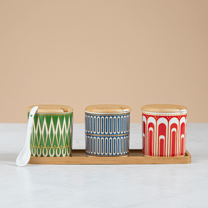 Ceramic Canister Set with Wooden Lids and Spoons - Urban Home