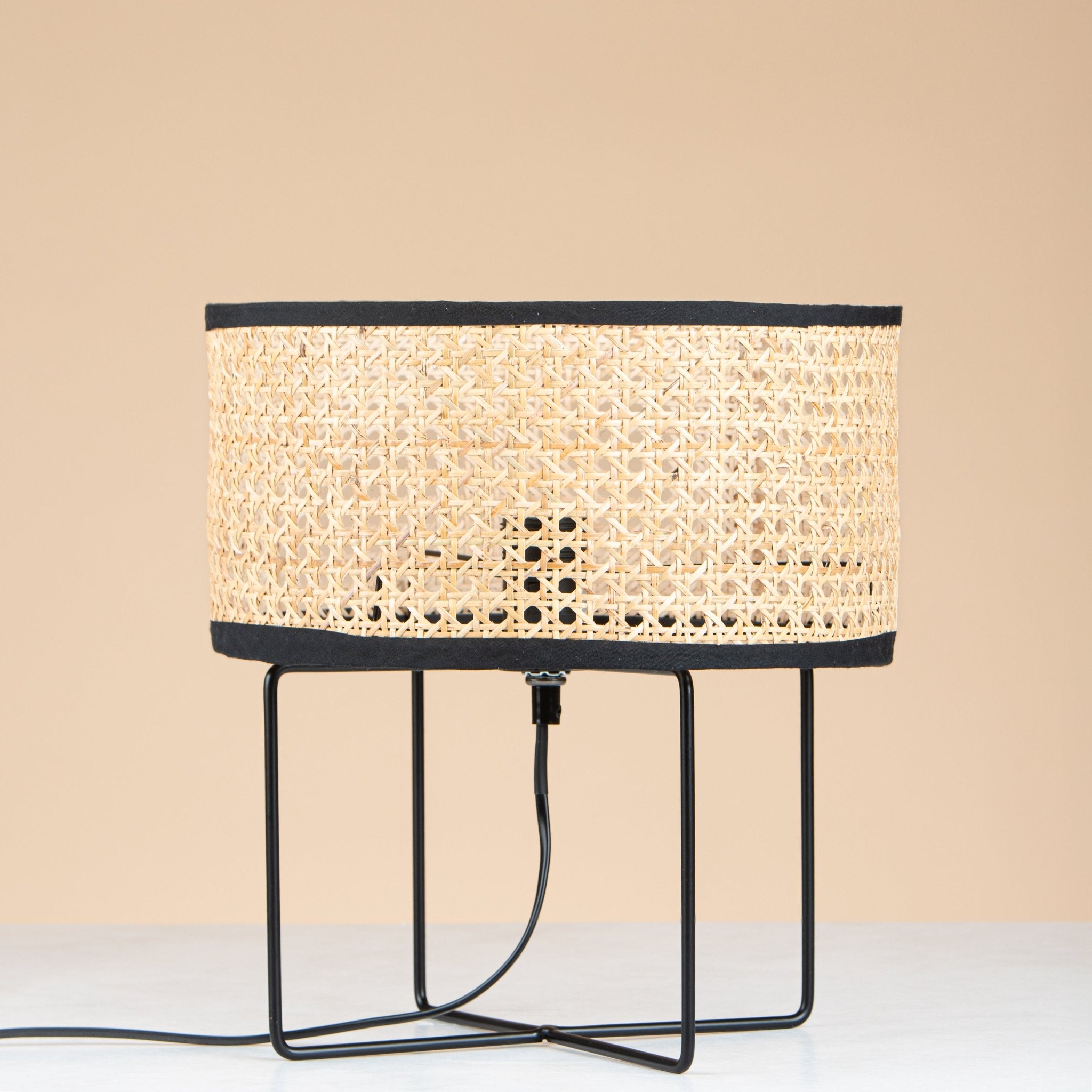 Rattan Lamp with black stand - Urban Home