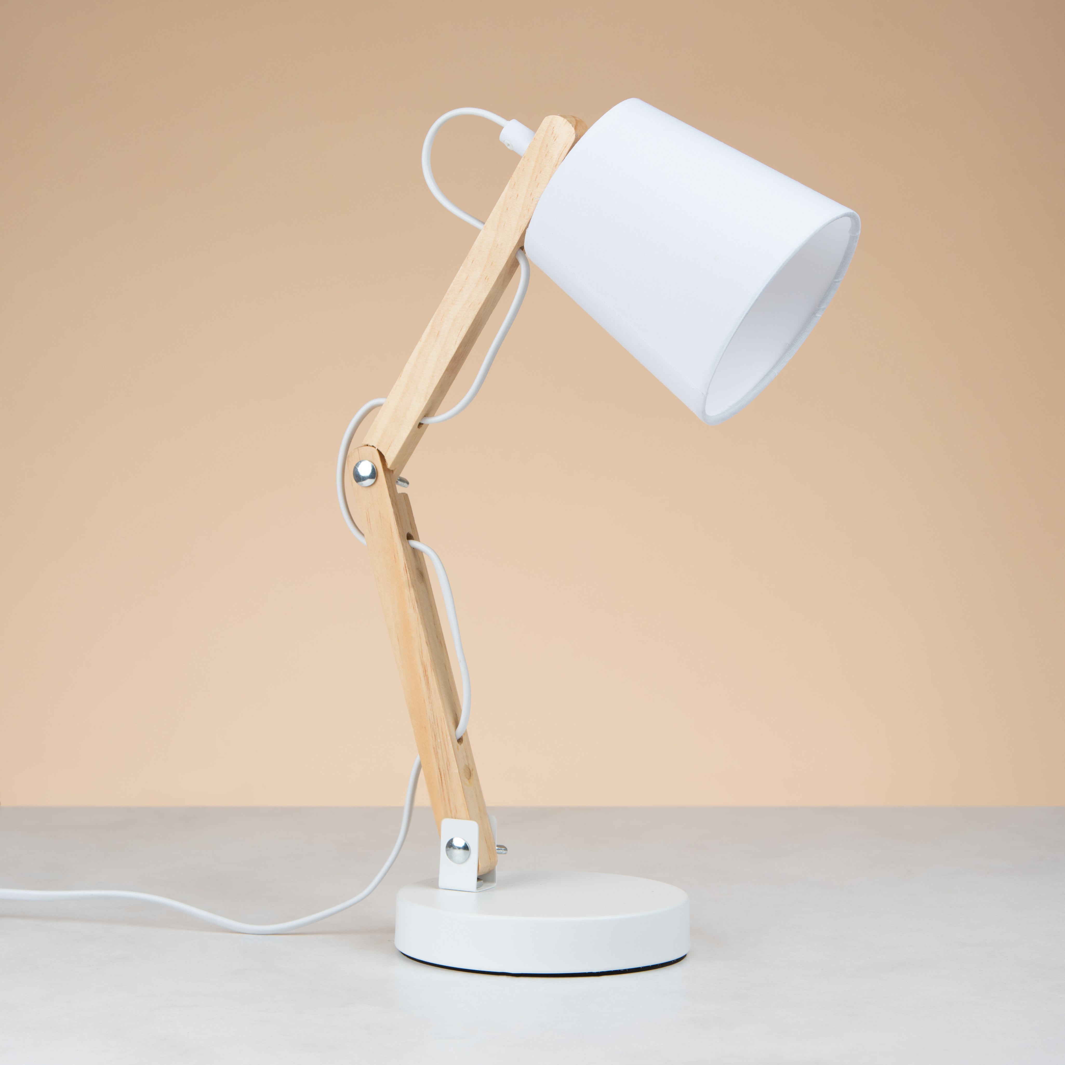 Colorful table lamp with wooden base